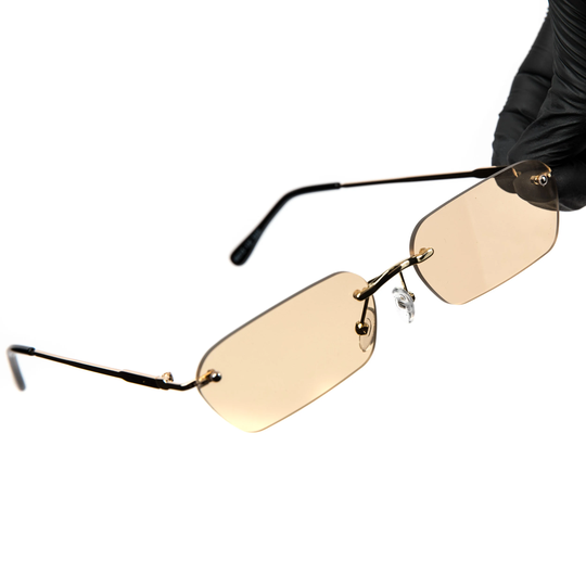 Mens Vintage Brown Tint Gold Frame Fashion Hip Hop Rimless Sunglasses