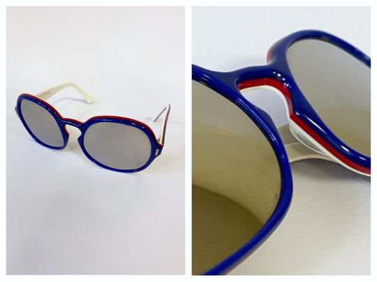Vintage 1970S 1980S Made in Italy Blue, Red & White Plastic Mirror Lenses Sunglasses