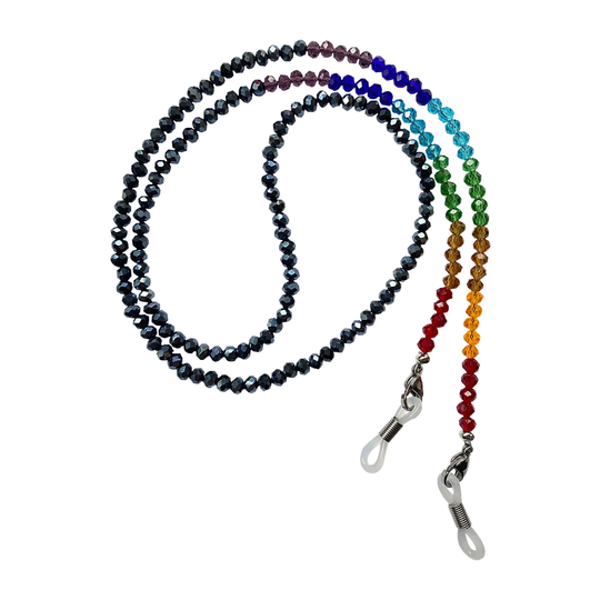 New Mens Unisex Black Blue Chakra Rondelle Faceted Beaded Sunglasses Spectacle Glasses Chain Strap