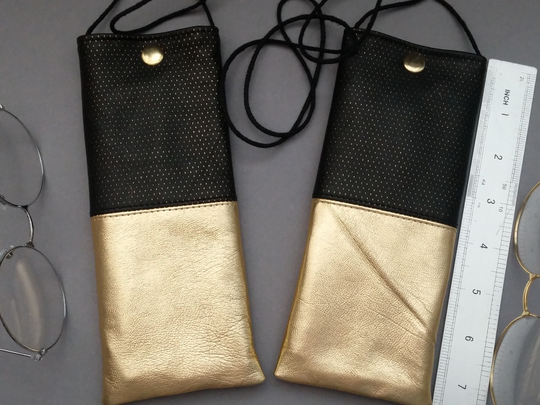 Eyeglass Case Soft/Pouch Leather Black-Golden For Neck Bag 1 Pcs