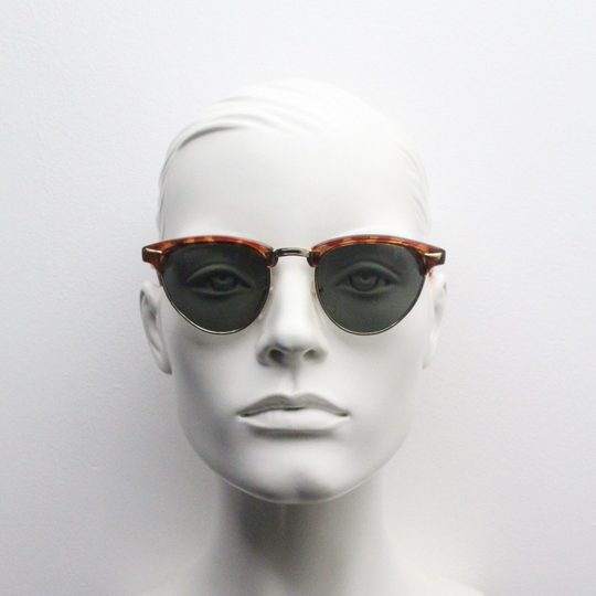 80S Vintage Cat Eye Clubmaster Style Sunglasses. Half Frame Tortoise Brow Line 50S Cateyes With Green Lenses. Unused Nos Cateye