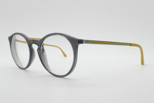 Ray Ban Round Panto Glasses Model 7132. Transparent Grey Rayban Prescription Eyeglasses With Yellow Arms. Vintage Optical Frames. Spectacles