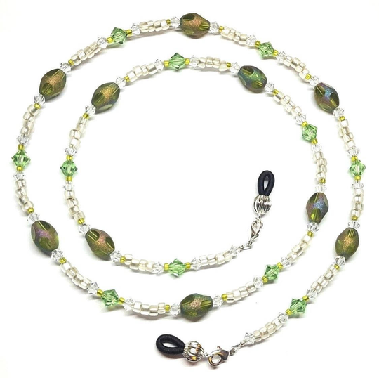 Swarovski Peridot Crystal/Lime Green Pastel Stardust Bead Mix Eyeglass Chain