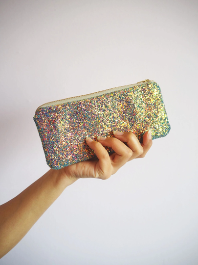 Purple Rainbow Sunglasses Case, Glitter Sparkly Glasses Iridescent Pouch
