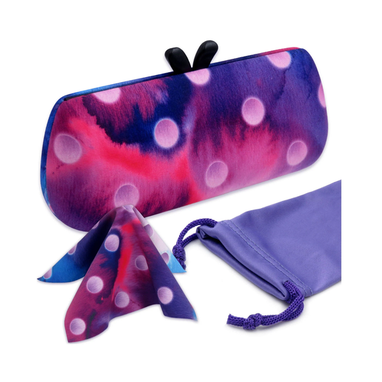 Chic Eyeglass Case - Women Glasses Holder with Drawstring Pouch & Cloth in Fresh Polka Dots Print Small Sunglasses Case | As461 Dots