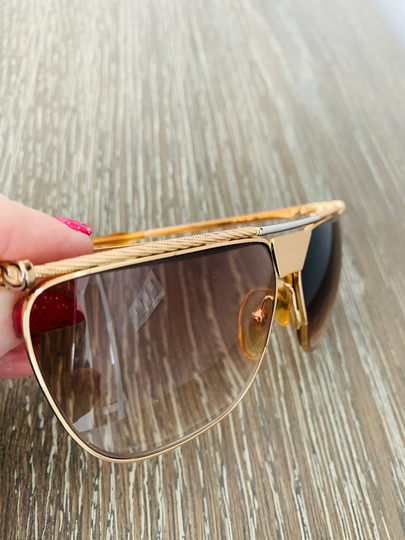 Vintage Gold Frame Intruder Style Aviator Sunglasses Designer Giorgio De Marco Made in Italy 1970's