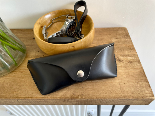 Leather Sunglasses Case, Black, Premium Personalised Leather, Glasses Pouch, Birthday Gift For Him, Her