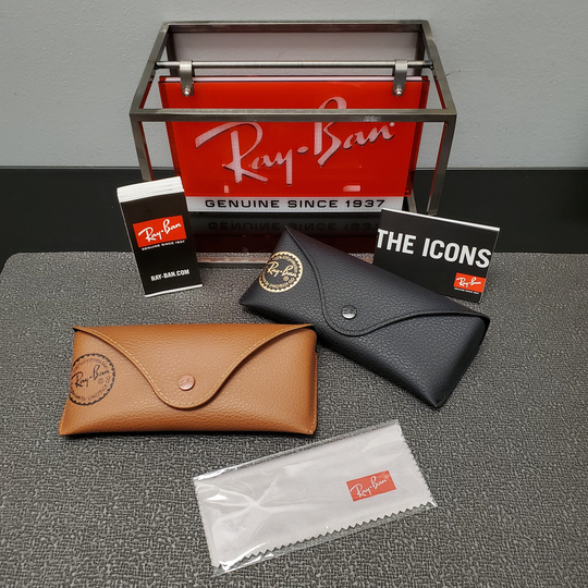 New Vintage Ray-Ban Glasses Case Sunglasses Eyeglasses Lether Retro Style+Authenticity Booklet+Microfiber Cloth