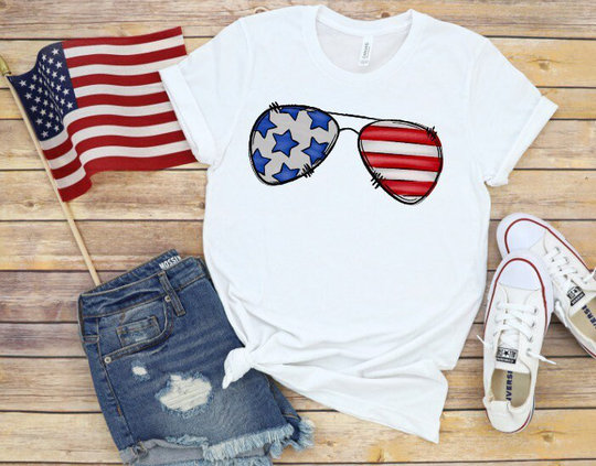 Red, White, & Blue Sunglasses With Stars Stripes Lenses Htv Vinyl Transfer - Diy Tshirt Ready To Press Htv- Fourth Of July