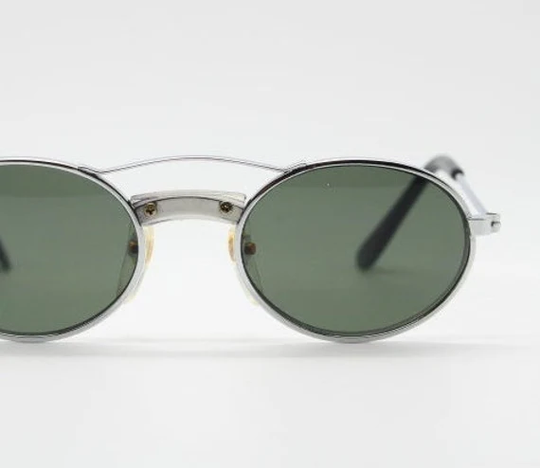 Kid's Vintage 90S Sunglasses With Chrome Frame, Double Bridge & Dark Green Lenses. Children's Steampunk. Micro. Bnwt. Nos