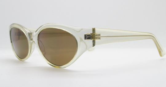 90S Vintage Cateye Sunglasses. Oval Wraparound Cat Eye in Transparent Yellow With Contrasting Brown Lenses. Y2K. Unused Nos