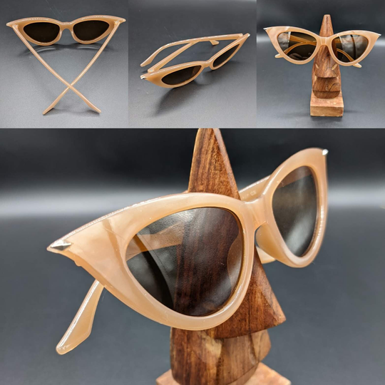 Tan Brown Cat Eye Down Silver Tip Sunglasses 1950S Retro Rockabilly Pin-Up Uv400