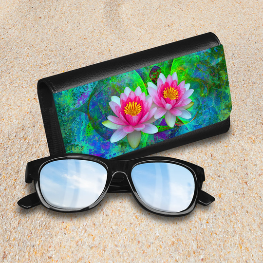 Floral Women's Glasses Case, Eyeglasses Case Vegan Leather, Sunglasses Spectacles For Men & Women, Lotus Flower Artwork