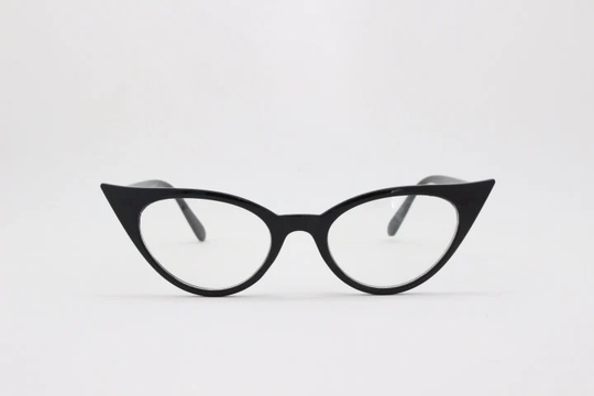 Y2K Pointed Cat Eye Glasses. Vintage Black Slender Clear Lens Optical Frame. Womens Prescription Eyeglasses. 50S Style Rockabilly Spectacles