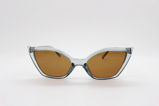 Y2K Vintage Pointed Cat Eye Sunglasses. Stylised Womens 50S Design Transparent Grey Frame With Contrasting Brown Lenses. Rockabilly, Pin Up