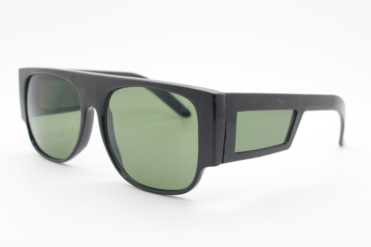 Y2K Vintage Rectangular Side Panel Sunglasses. Black Gloss Frame With Green Lenses & Spoilers/Blinkers. 2000S Nos Goggle