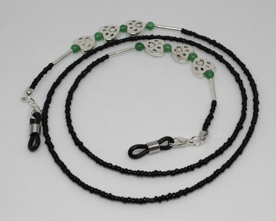 Pawprints Gemstone Glasses Chain, Paws Animal Print Eyeglass Black Gemstones Spectacles Holder, Sunglasses Gift For Her