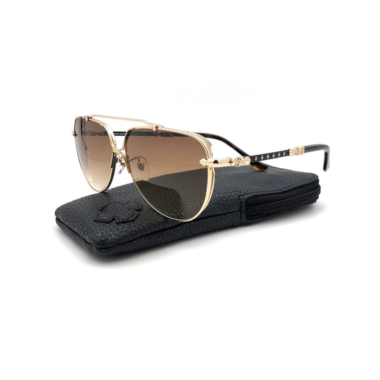 Custom Chrome Sunglasses - Tortoise Shell & Gold Frame With Cross Motifs