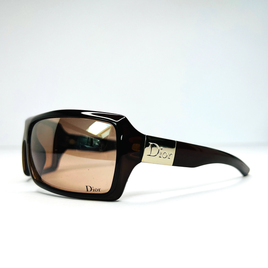 Dior Sunglasses Logo Shield Brown Rectangle Monogram Dior Party 1 Christian Vintage Chunky Oversized Authentic Genuine Y2K 90S Designer