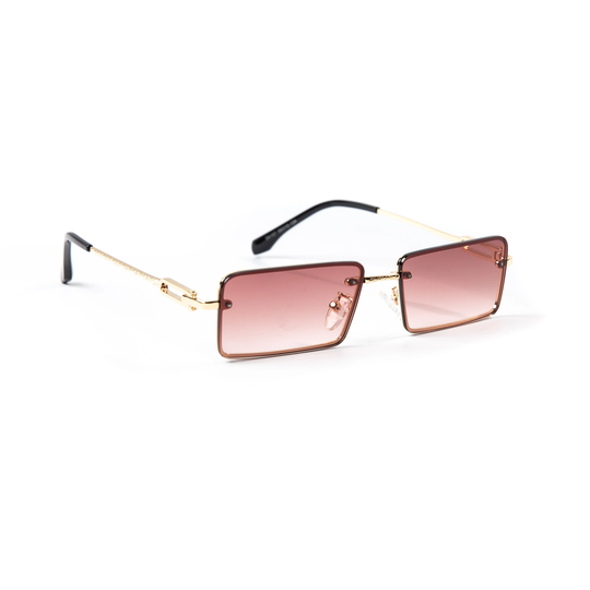Mens Burgundy Tint Vintage Rimless Rectangular Gold Frame Hip Hop Retro Summer Sunglasses