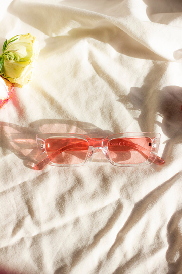 Transparent & Pink Rectangle Chunky Edge Sunglasses