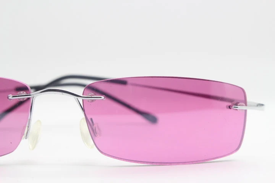 Y2K Vintage Frameless Sunglasses With Small Pink Rectangular Lenses & Extreme Flexi Metal Arms. 2000S. Unused Nos