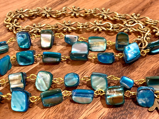 Customized Eyeglasses Glasses Turquoise Irregular Sea Shells Beads With Gold Tone Chain 30