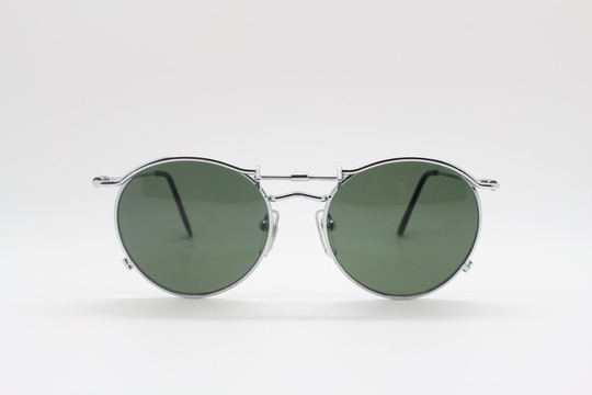 90's Vintage Round Sunglasses. Dynamic Silver Chrome Metal Tech Style With Green Lenses. Unused Nos