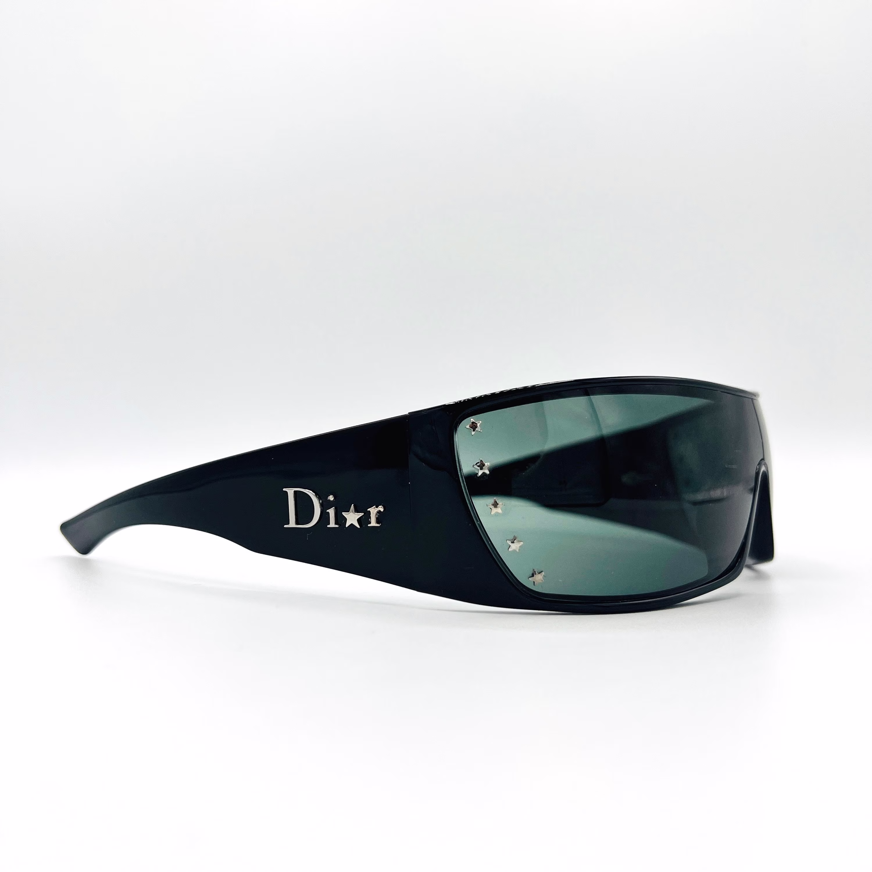 Christian Dior Sunglasses Shield Visor Black Star Studded Silver Logo Monogram Oversized Ski Wrap Stelle/N Vintage Y2K 90S Authentic
