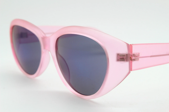 90S Vintage Oversized Pink Cat Eye Sunglasses. Psychedelic Transparent Cateye Frame With Blue Mirror Lenses. Rave Monster. Y2K 2000S Nos