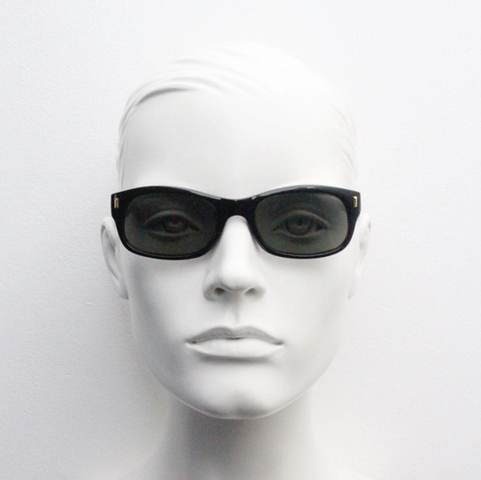 90S Vintage Slim Sunglasses. Black Gloss 60S Style Low Profile Modified New Wayfarer Style. Unused Nos