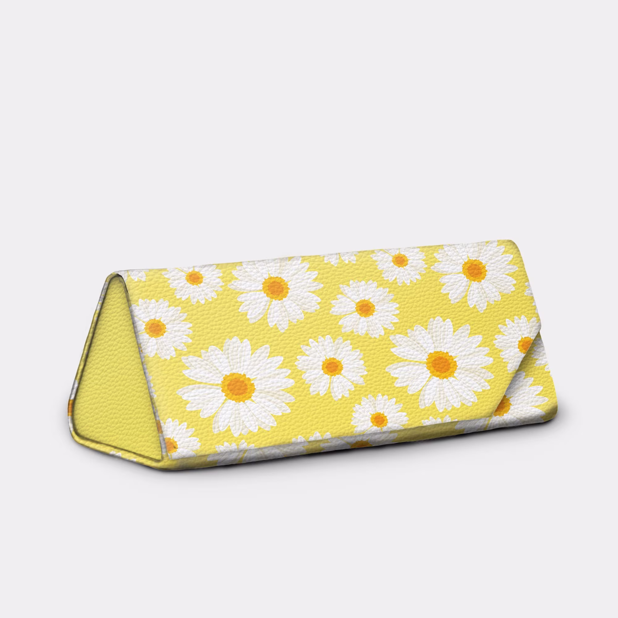 Yellow Daisies Foldable Eyeglass Case, Easy Fold Sunglasses Holder, Floral Flat Folding Magnetic Clasp, Daisy Sunglass Holder