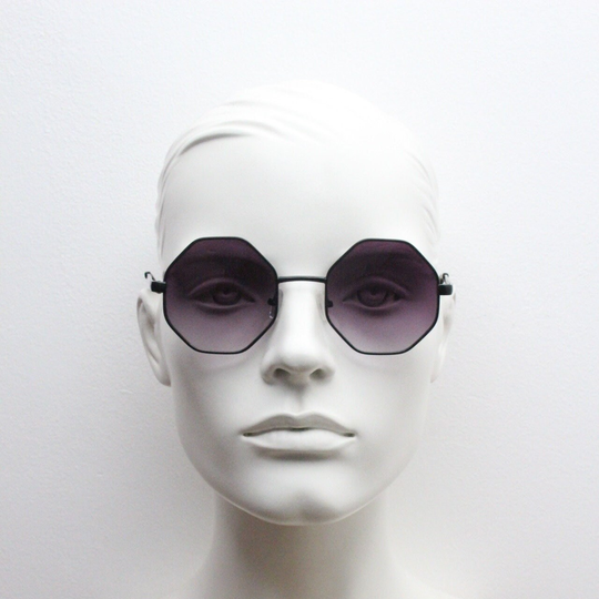 90S Vintage Octagon Sunglasses. Black 8 Sided 60S Style Glasses With Full Frame & Smoky Graduating Lenses. Hexagon. Unused Nos