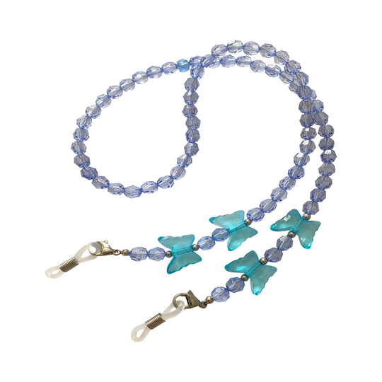 Pretty Girls Blue Butterfly Beaded Spectacle Glasses Cord Strap Chain Holder