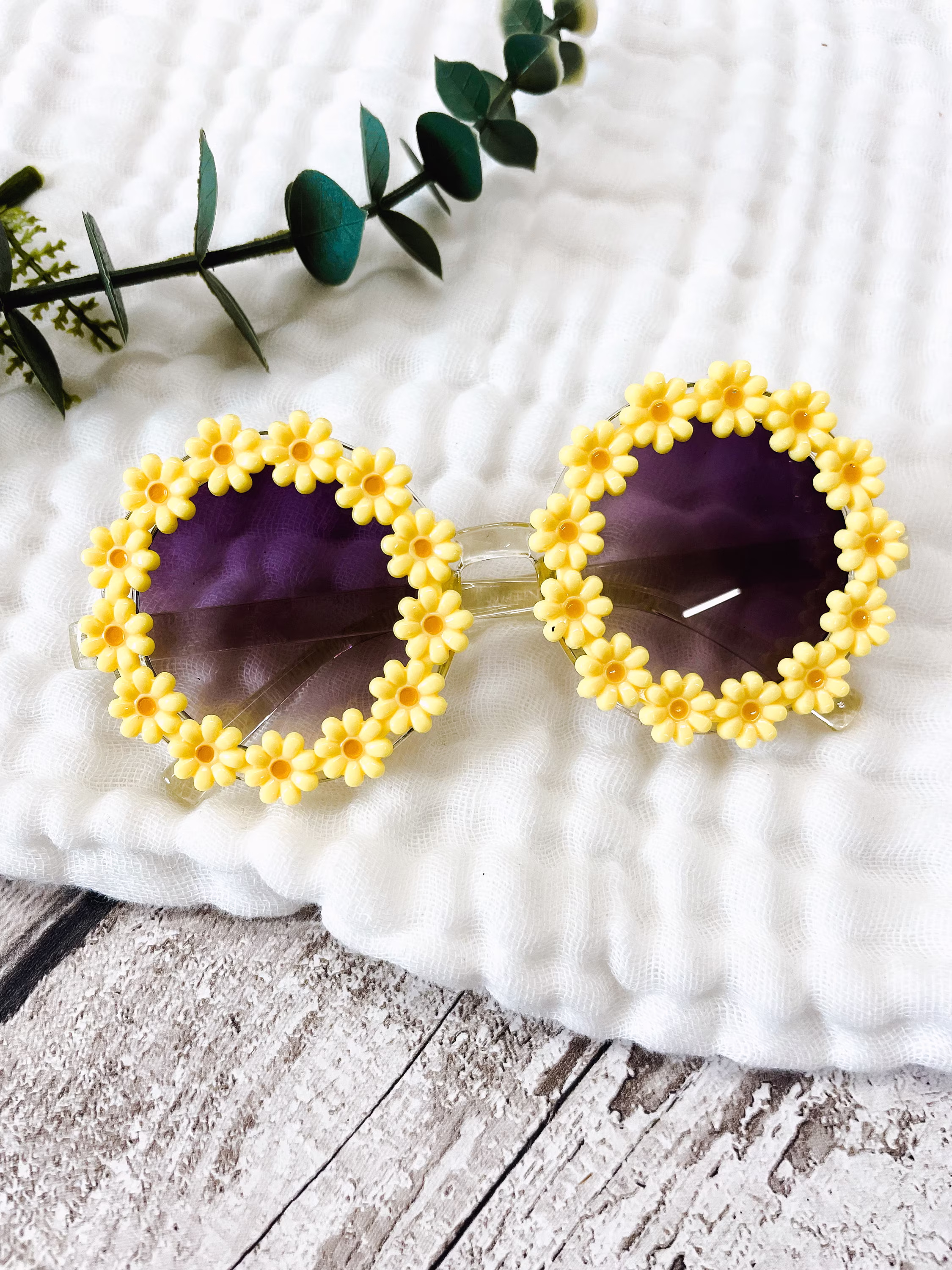 Children's Yellow Daisy Round Frame Sunglasses - Uv 400 Protection Kid's Sunglasses Toddler Summer Holiday