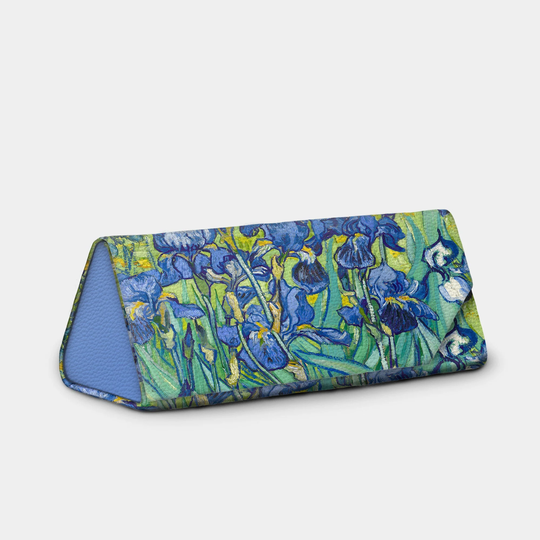 Van Gogh Irises Foldable Sunglass Case, Easy Fold Glasses Holder, Leather Grain Magnetic Clasp, Iris Classic Art Sunglasses Eyeglass Holder