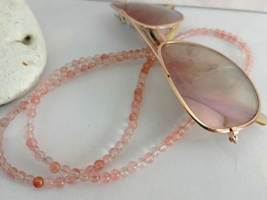 strawberry Quartz Glasses Chain, Pink Sunglasses Lanyard For Glasses, Gemstone Chain