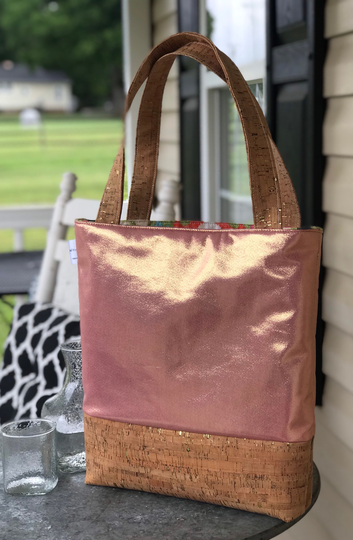 Classic Tote Bag Vegan Shoulder Rose Gold Shimmer Multifunctional Water Resistant