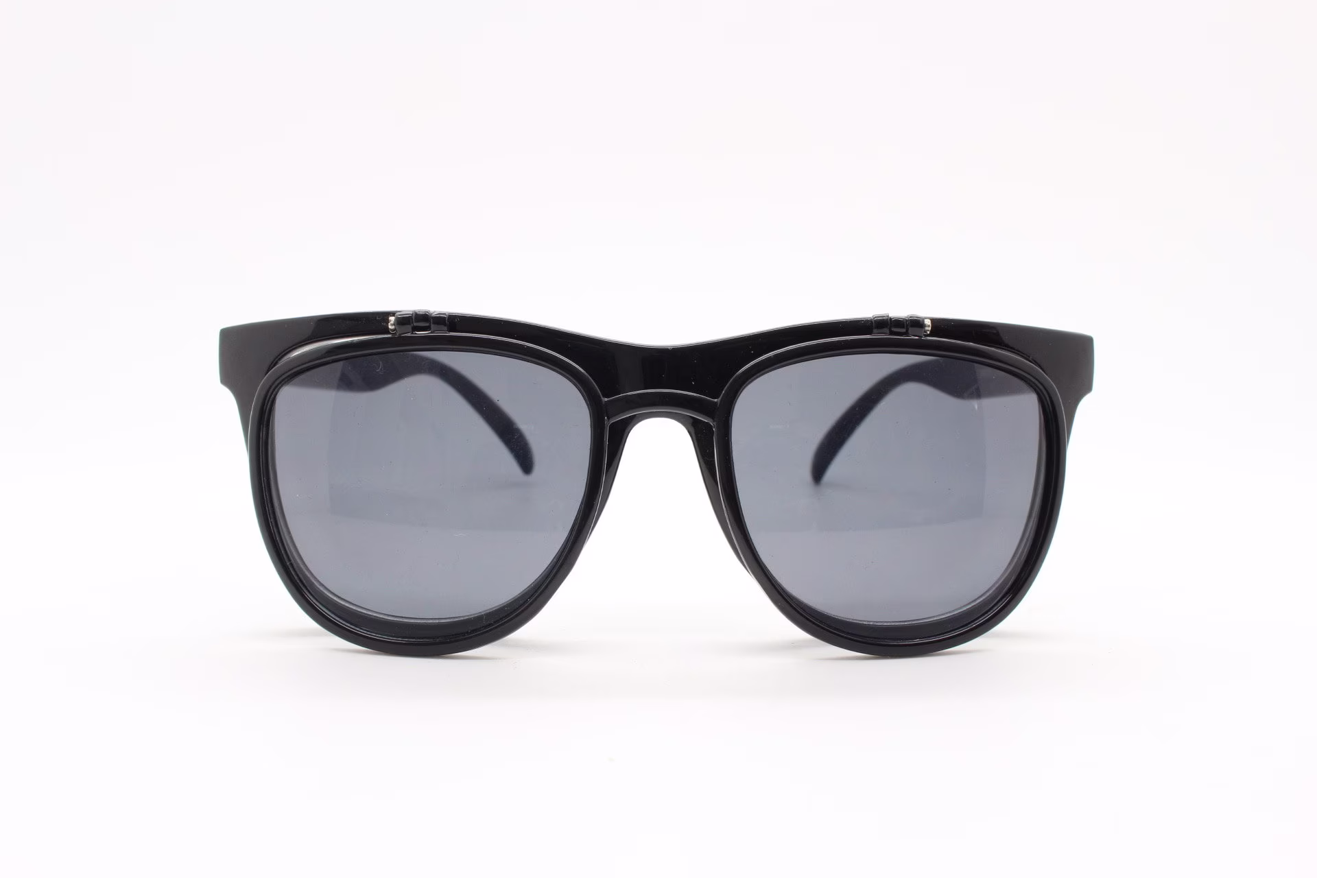 90S Vintage Flipper Wayfarer Style Sunglasses. All Time Classic Plain Black Design With Flip Up Lenses. Unused Nos