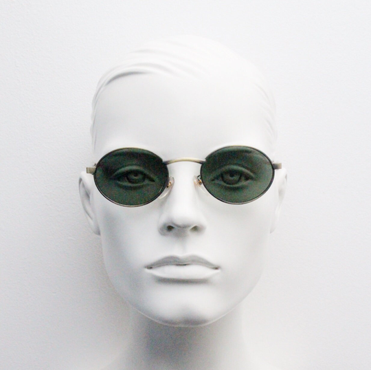90S Vintage Oval Sunglasses. Small Satin Bronze Frame With Green Lenses & Contrasting Arms. Unused Nos. Bnwt