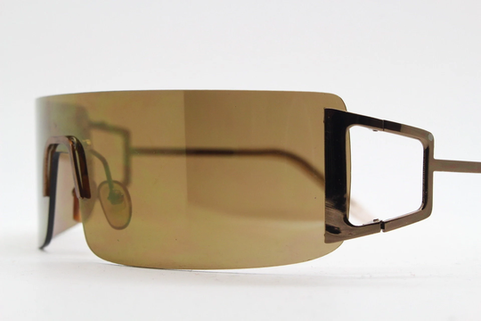 Y2K Vintage Visor Sunglasses. 2000's Brown Wraparound Mono Lens Mini Mask Shield Design. Futuristic. Superhero. 00's Nos