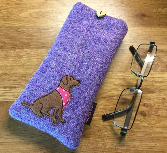 Chocolate Labrador Glasses Case, Lilac Harris Tweed Specs Sunglasses Embroidered Dog Labrador Lover, Lab Mum, Mom