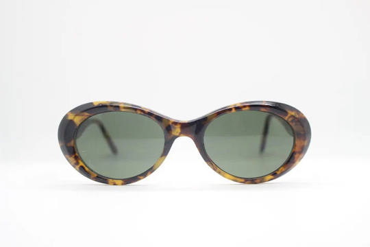 90S Vintage Oval Sunglasses. Vibrant Tortoise Frame With Green Lenses. Womens Mod 60S Style. Unused Nos
