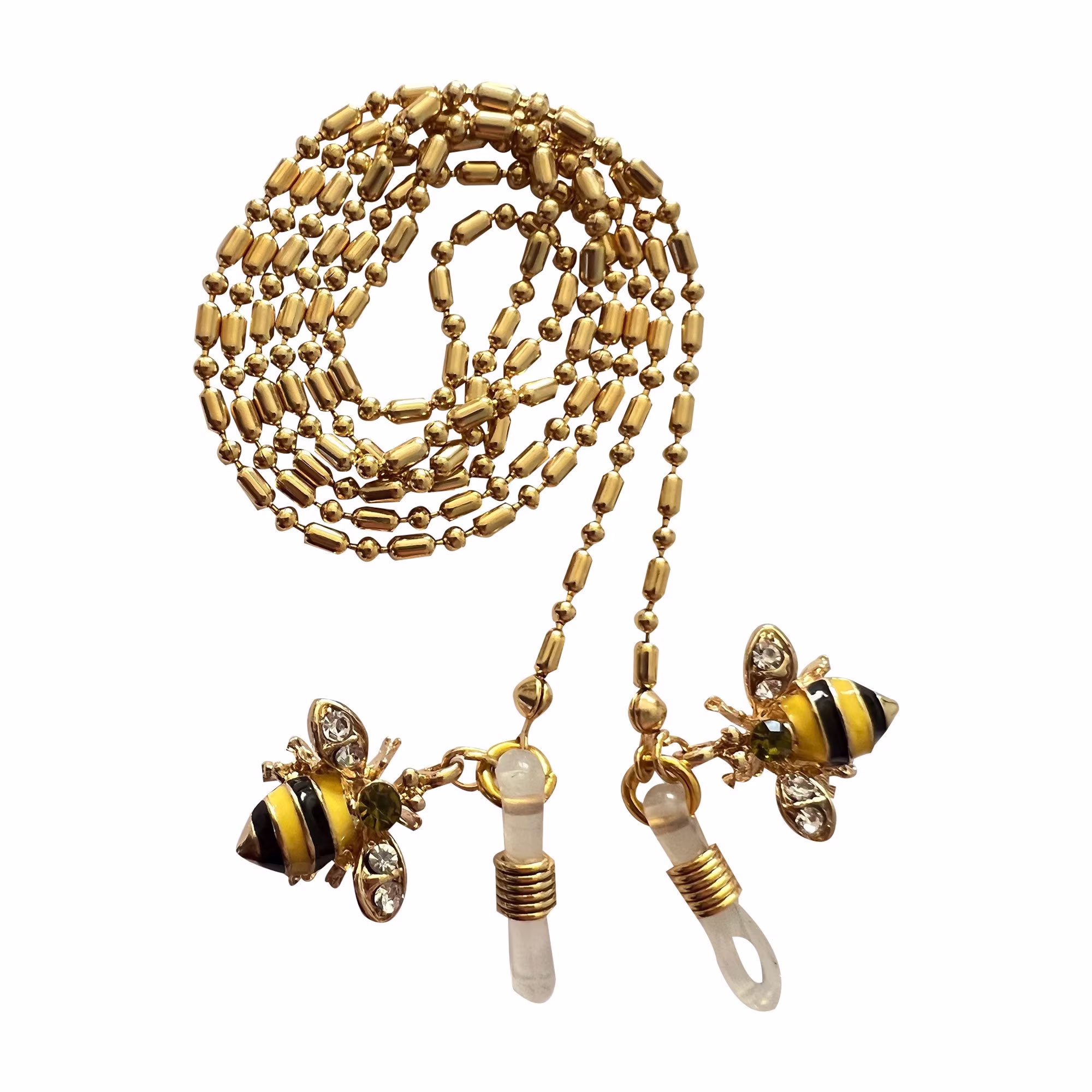 Crystal Bee Glasses/Sunglasses Chain, Gold Ball & Rectangle Link