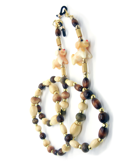 Yellow Lab Resin Dog Beaded Eye Glass Chain, Glasses Lanyard, Multi Color Wooden Beads, Gold Tone Findings, Lobster Claws, Cute Dogs, 30Ins