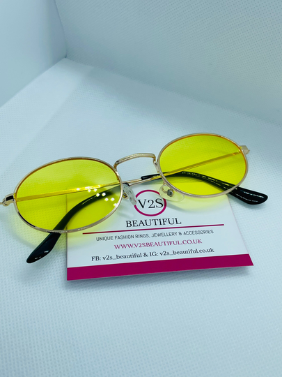 Yellow Oval Sunglasses, Retro Sunglasses, Vintage Oval Unisex Y2K Fashion, 90S, 80S, 00S, Fashion Trendy