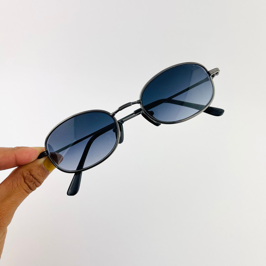Authentic Vintage Mini Silver Metal Frame Oval Sunglasses With Mirror Lens