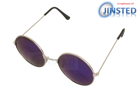 Blue Mirrored Teashades Sunglasses With Silver Frame Uv400 Protection Sp005