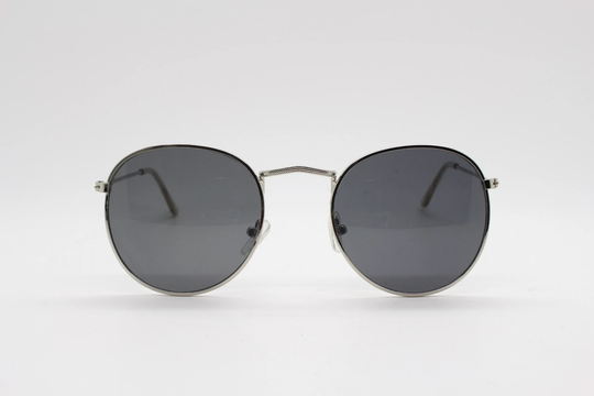 90S Vintage Round Metal Sunglasses, 60S Style Minimal Silver Frame With Dark Grey Lenses. Unused Bnwt Panto