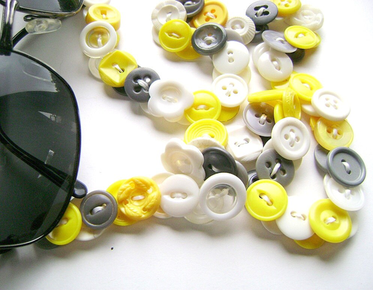 Eyeglass Chain in Vintage Buttons - Yellow Grey White